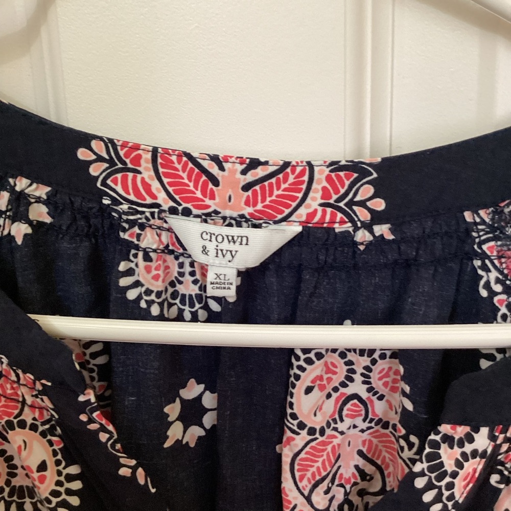 Crown & Ivy Navy and Pink Patterned Blouse - Picture 2 of 3